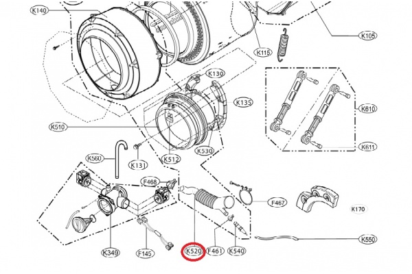 Belsőcső (üst-szivattyú) LG F1406TDSPU mosógép alkatrész-2