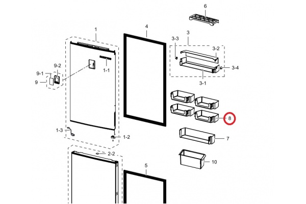 Italtartó (középső) (eredeti) Samsung RB33J3205SA/EF Hűtőgép alkatrész-2