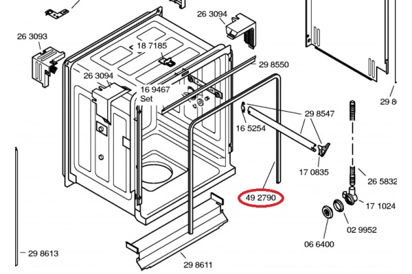 Tömítés (U alakú) (eredeti) Bosch SGI45M05EU Mosogatógép alkatrész-2