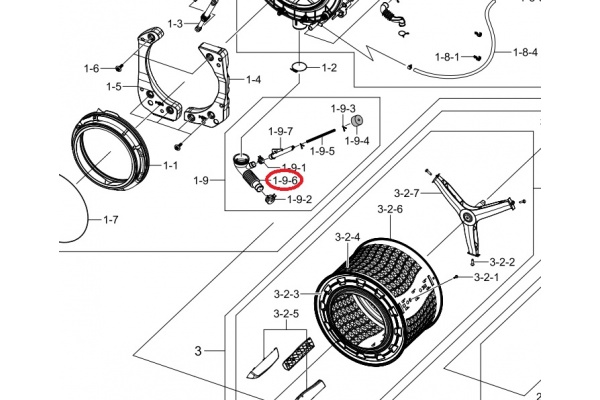 Belső cső (üst - szivattyú között) (eredeti) Samsung WF70F5E2W2W mosógép alkatrész-2